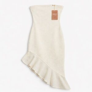 SHEIN SXY Cream Textured Strapless Ruffle Midi Dress NWT Size L